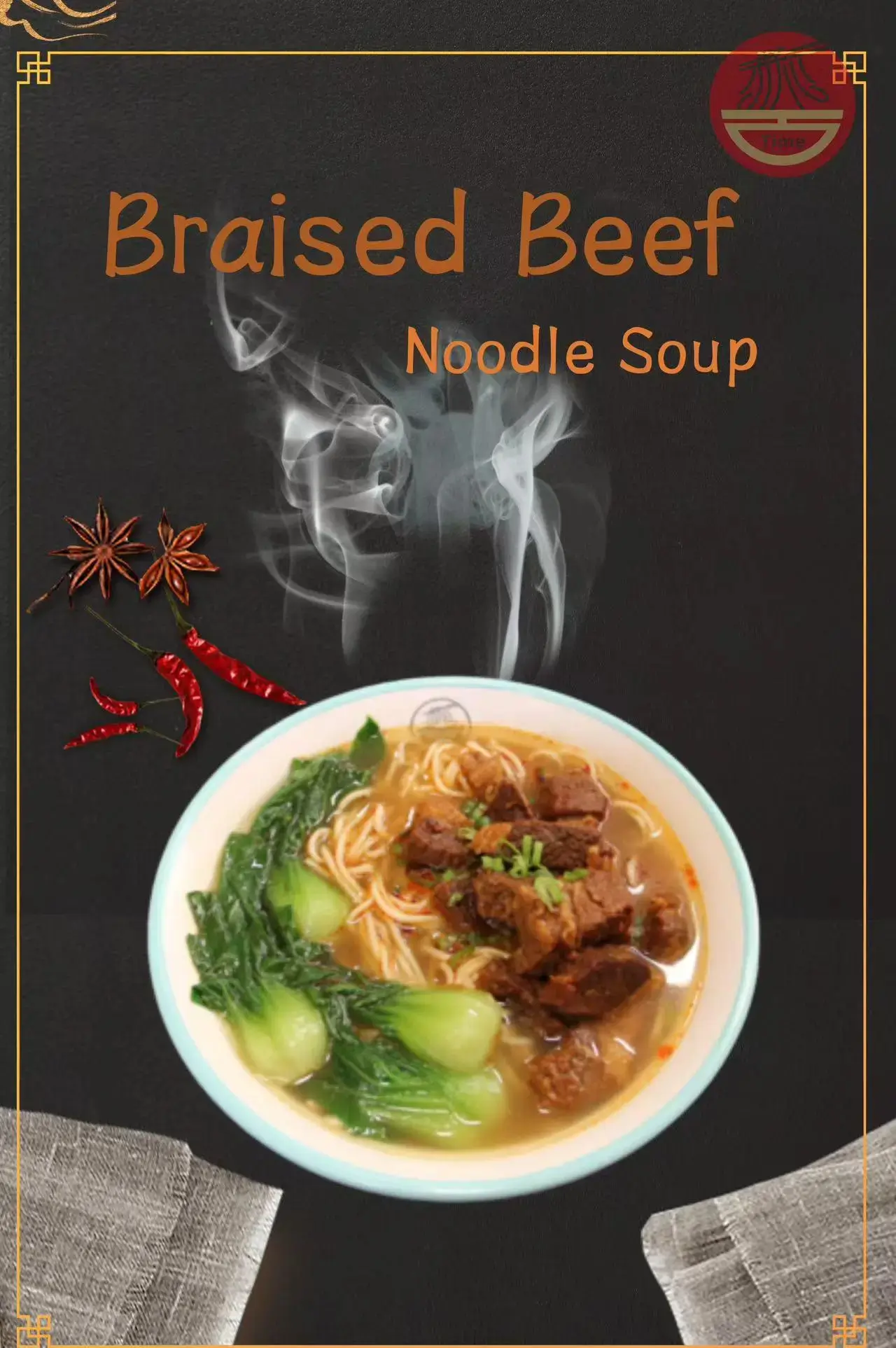 Noodle soup with braised beef chunks, bok choy in savory broth at Noodle Time, a Asian Fusion restaurant in Santa Cruz